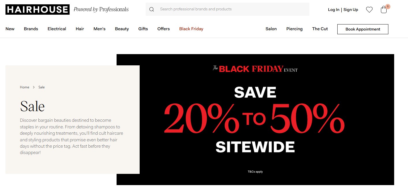 Screenshot of a Hairhouse Online advertisement during its 2024 Black Friday sales