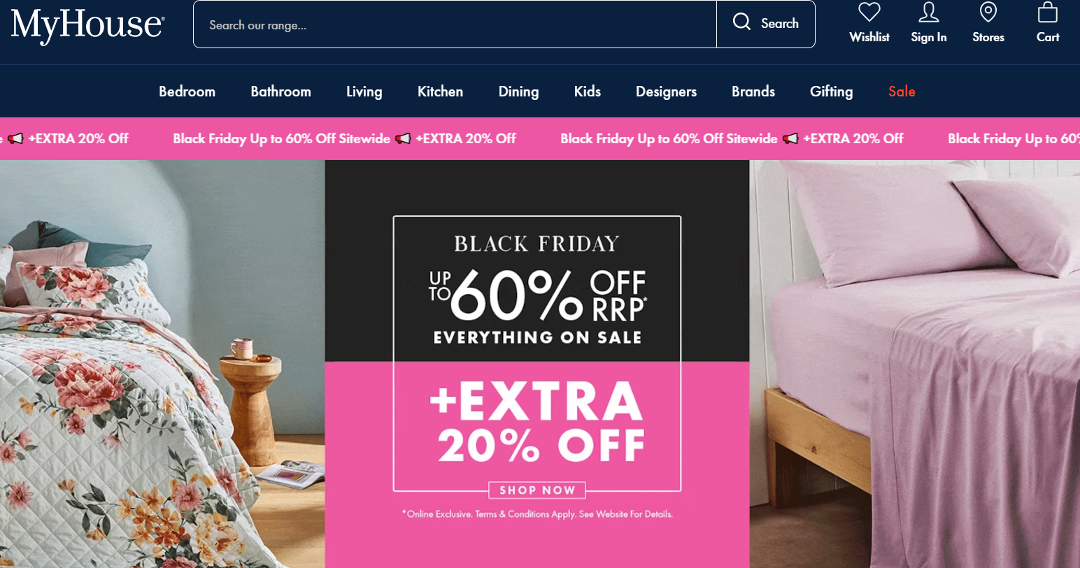 Screenshot of a MyHouse online advertisement during its 2024 Black Friday sales